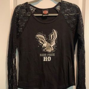 Harley davidson ride free with full length lace sleeves